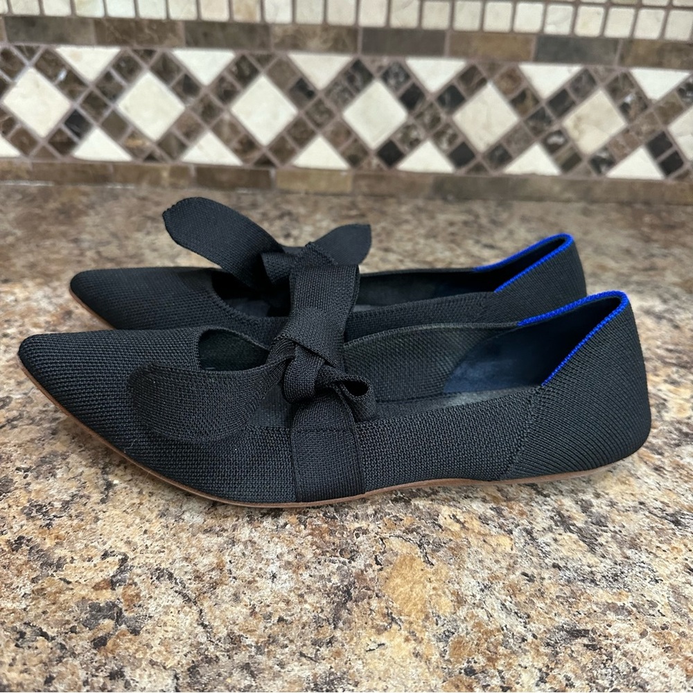 Rothy’s Black Ladies Mary Jane Pointed Toe Bow Tie Flats size 8.5